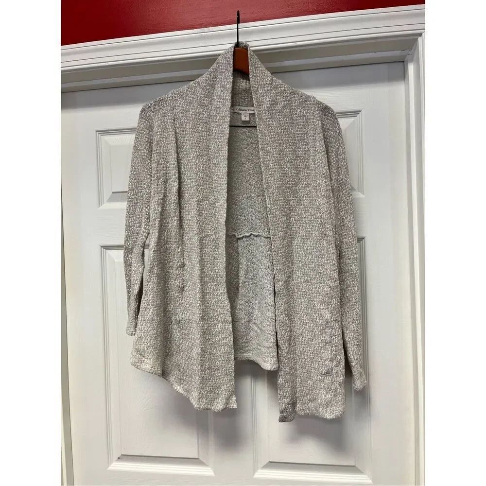 Coldwater Creek Tan & Cream Marled Knit Open Front Cardigan Sweater sz L EUC